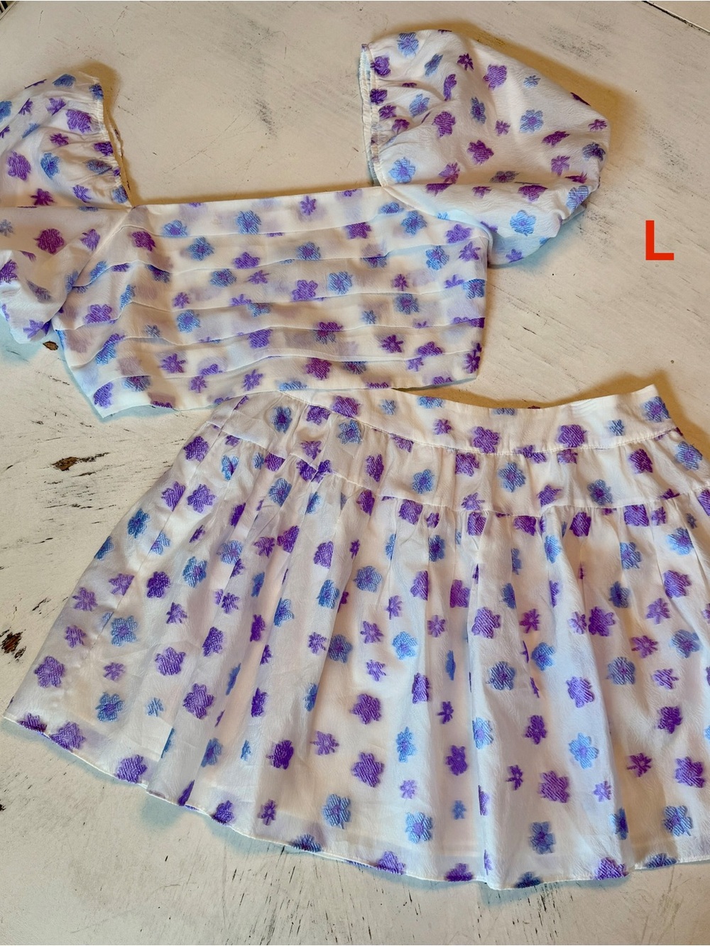 Purple Floral Two-Piece Skirt Set